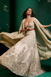 Beige Bling Lehenga Cape Set